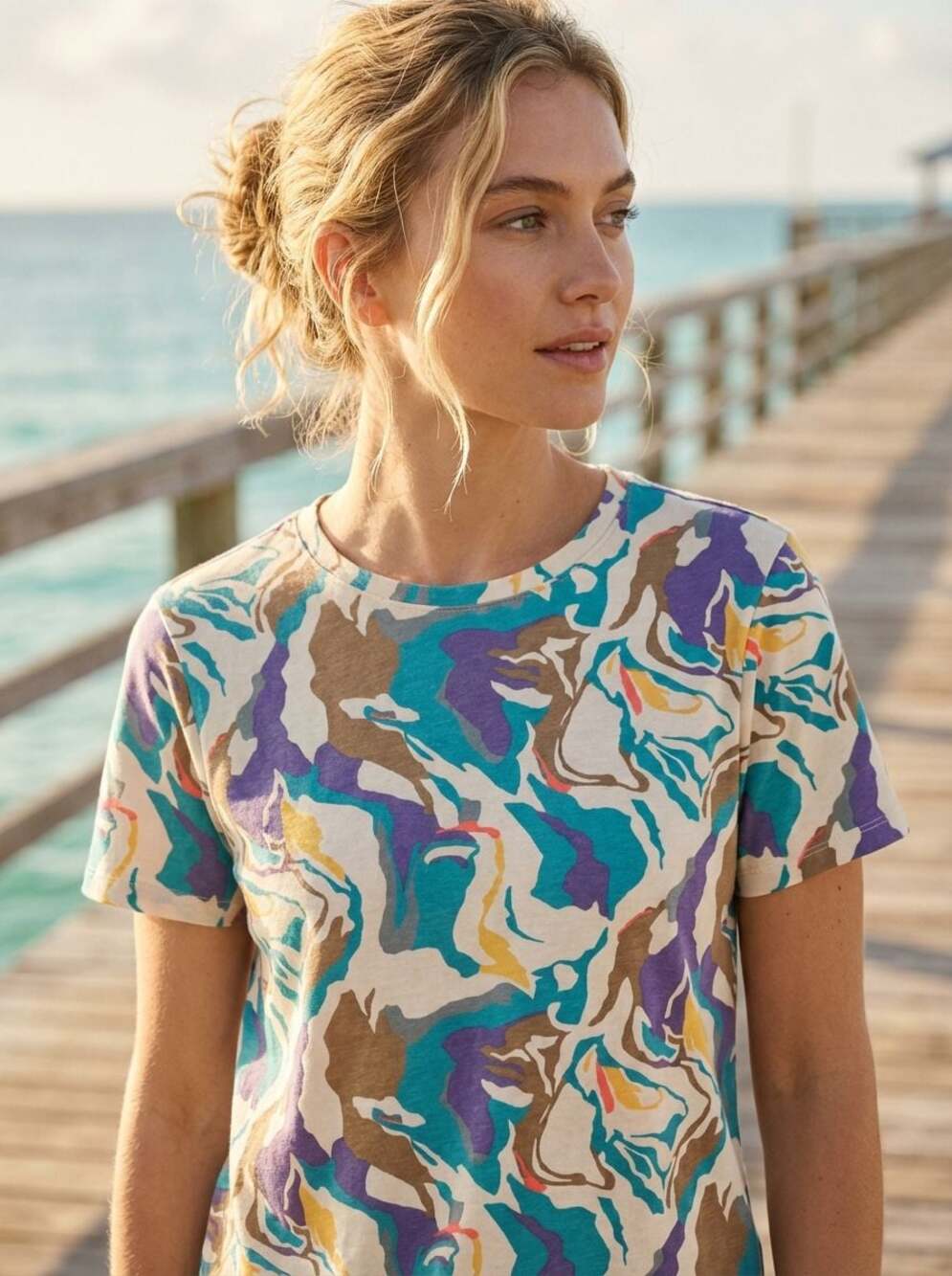 Eddie Bauer Women's Short Sleeve Marble Print T-Shirt, Size M